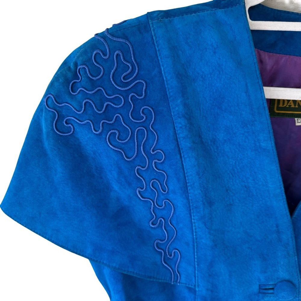 Danier Vintage 80s 90s Women's Vibrant Blue Faux Suede Blazer Size L Boho - Picture 11 of 14
